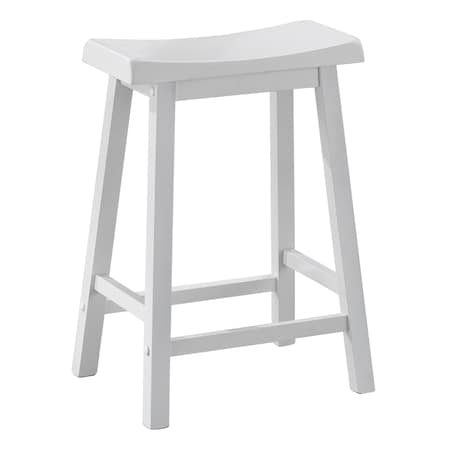 Bar Stool, Set Of 2, Counter Height, Saddle Seat, Kitchen, Wood, White, Contemporary, Modern